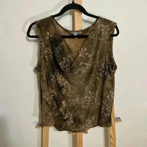 NY Collection Women’s cowl neck floral and gem tank blouse acid brown top size 2